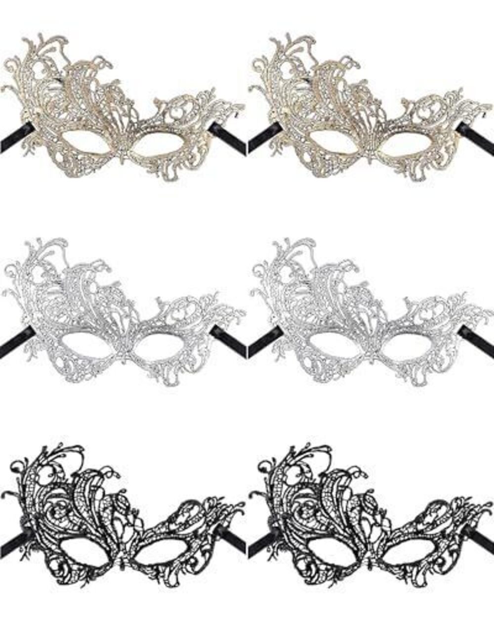 9118 6 Pieces Mardi Gras Masks Lace Multicolored Venetian Mask for Carnival